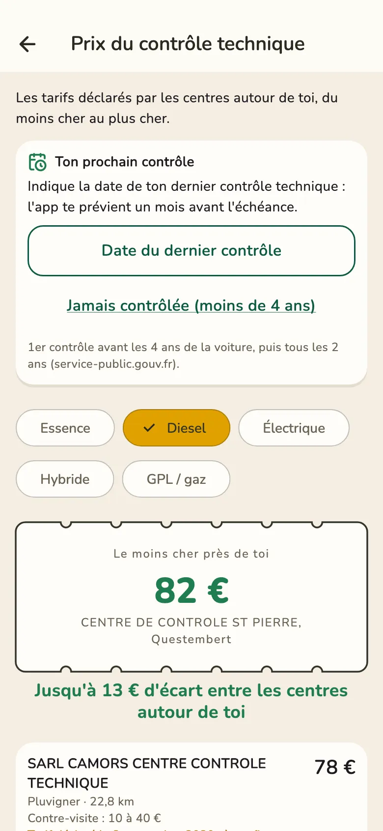 Les prix du contrôle technique autour de toi.